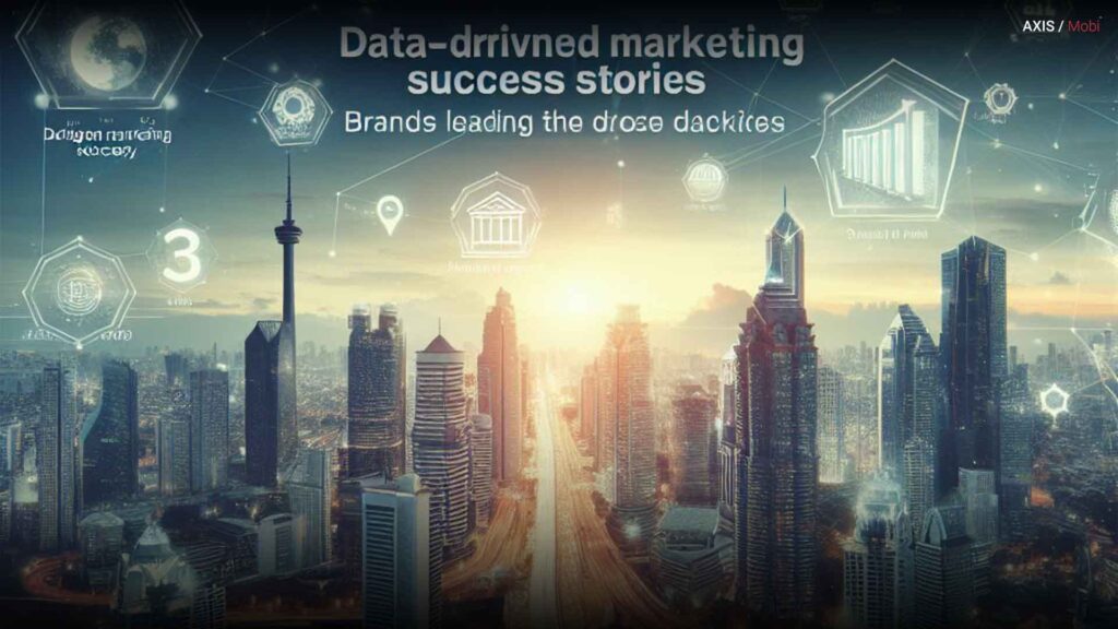 An image illustrating data driven marketing success stories with logos of leading brands showcasing their achievements.