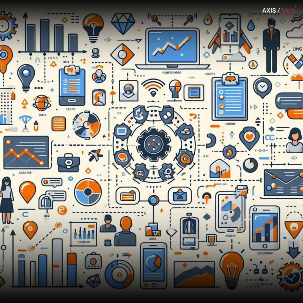 An illustration showcasing interconnected gears, symbolizing the key principles of data-driven marketing working in harmony.